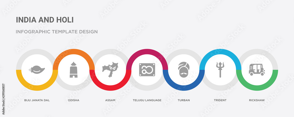 7 filled icon set with colorful infographic template included rickshaw, trident, turban, telugu language, assam, odisha, biju janata dal icons 7 filled icon set with colorful infographic template included rickshaw, trident, turban, telugu language, assam, odisha, biju janata dal icons