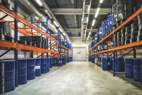Wallpaper Mural Chemical industry, paint and varnish production . Metal barrels for chemicals. Barrels are stored in a warehouse. Torontodigital.ca