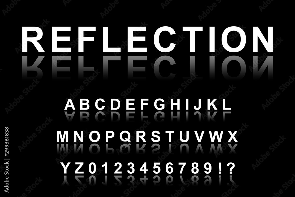 Classic font of the English alphabet with reflection