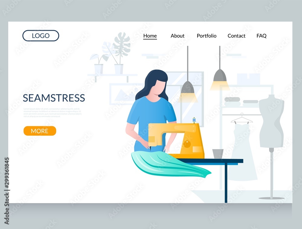 Seamstress vector website landing page design template Seamstress vector website landing page design template