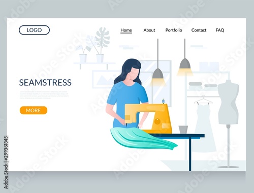 Seamstress vector website landing page design template