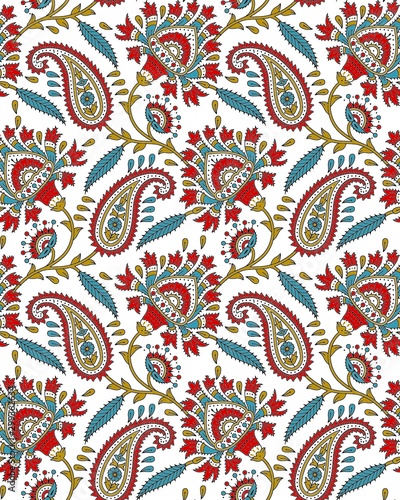 Floral Ornament With Paisley Seamless Pattern