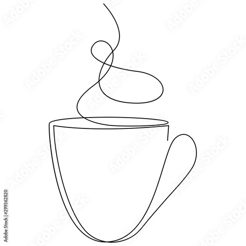 Teacup continuous line. One line tea cup. Vector illustration.