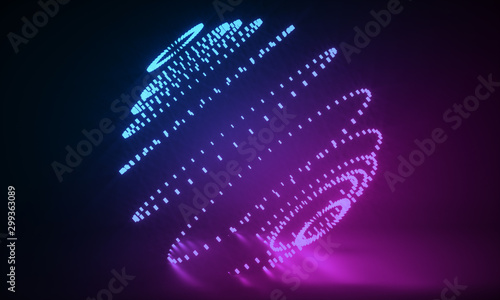 Fotografi 3d rendering of  lighten square shape with glowing clouds on water at night
