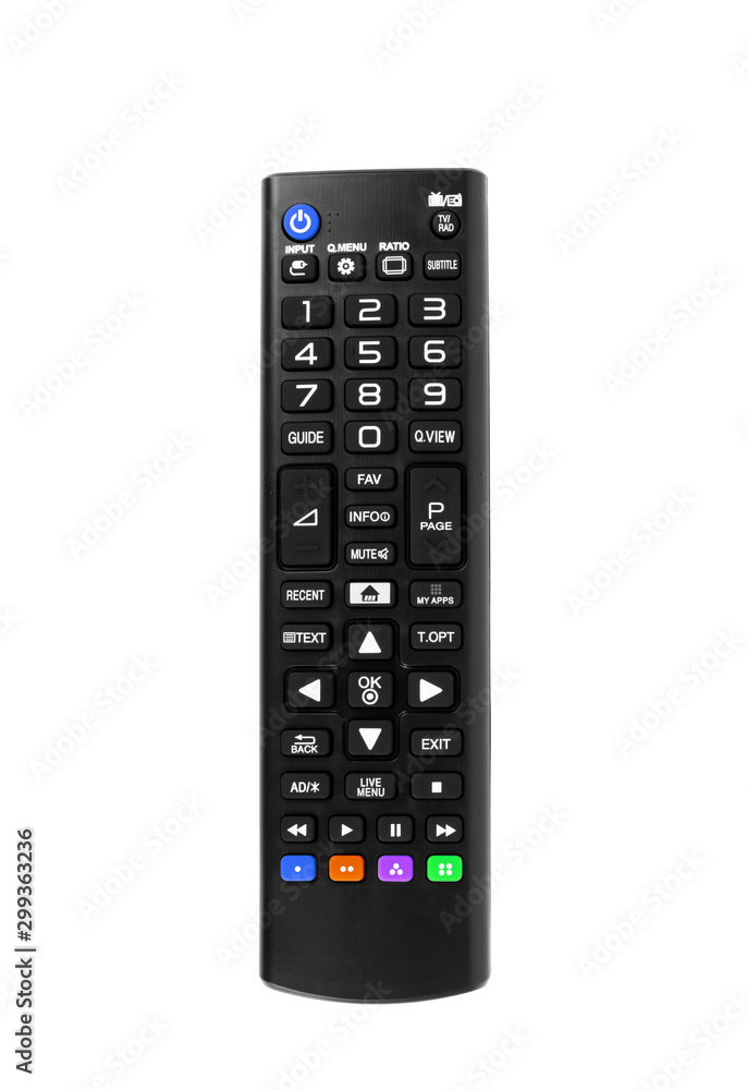 Tv remote control black on white background Tv remote control black on white background