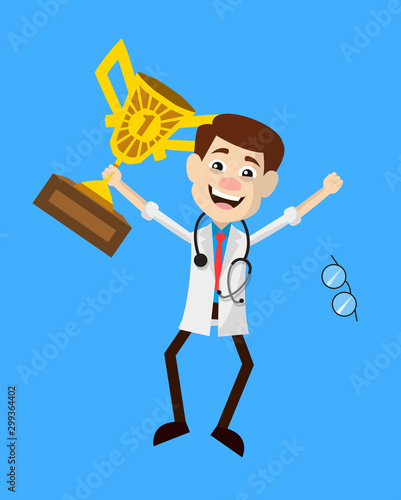 Physician Doctor - Jumping with Trophy