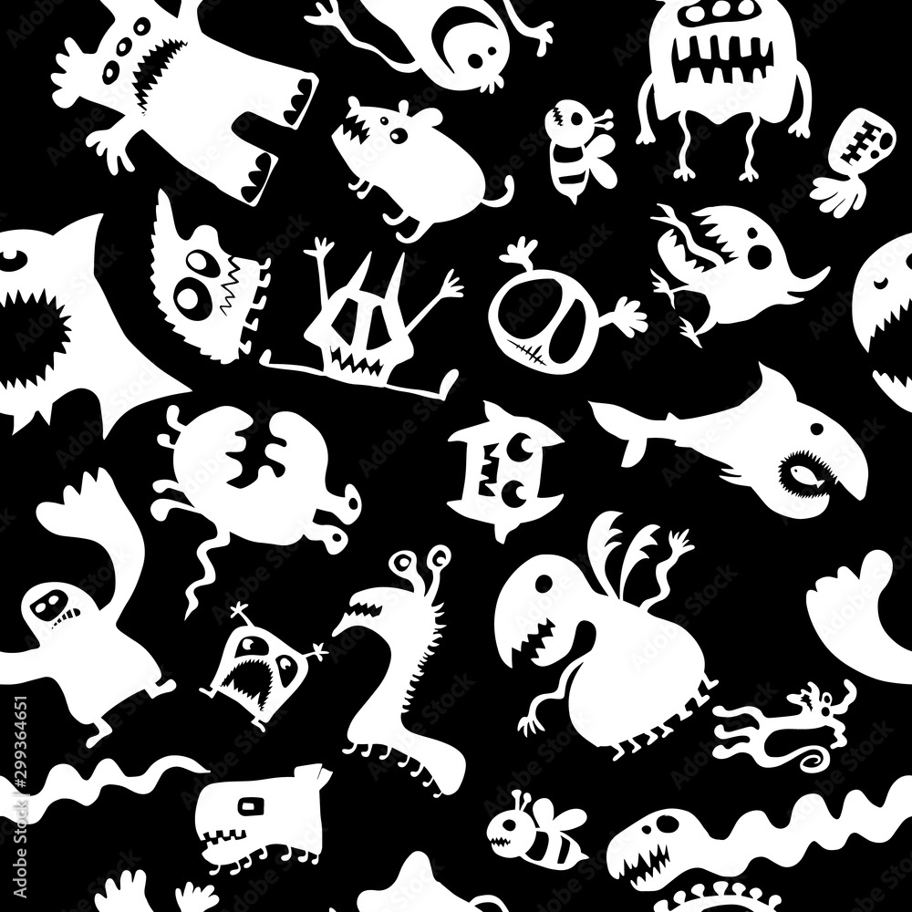 Seamless pattern monsters funny. Happy Halloween. Vector illustration