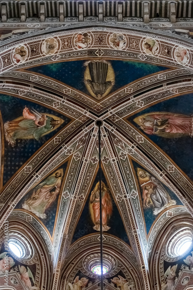 FLORENCE, TUSCANY/ITALY - OCTOBER 19 : Interior view of the ceiling in Santa Croce Church in Florence on October 19, 2019