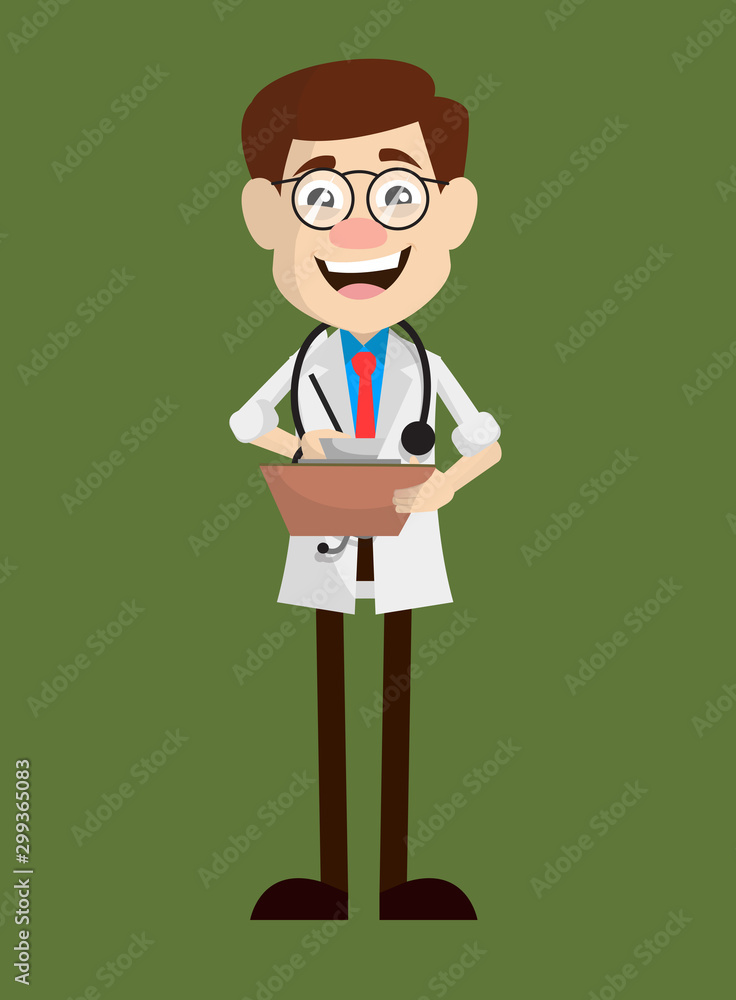 Physician Doctor - Preparing Report in Happy Mood Physician Doctor - Preparing Report in Happy Mood