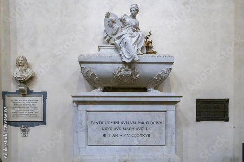 FLORENCE, TUSCANY/ITALY - OCTOBER 19 : Monument to Niccolo di Bernardo dei Machiavelli in Santa Croce Church in Florence on October 19, 2019 photo