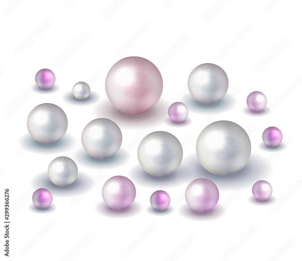 Pack nature ,sea pearl background with small and big white pearls . Vector illustration Pack nature ,sea pearl background with small and big white pearls . Vector illustration