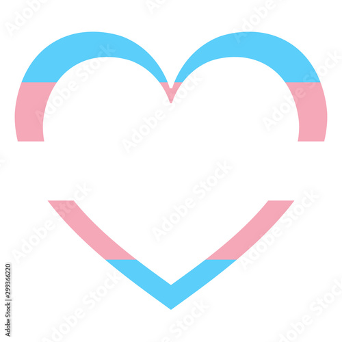 Heart shaped Icon of official transgender community flag with blue, white and pink stripes. Template for banner, card, poster.