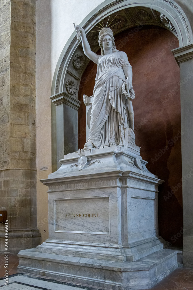 FLORENCE, TUSCANY/ITALY - OCTOBER 19 : Monument to playwright Giovanni Battista Niccolini in Santa Croce Church in Florence on October 19, 2019