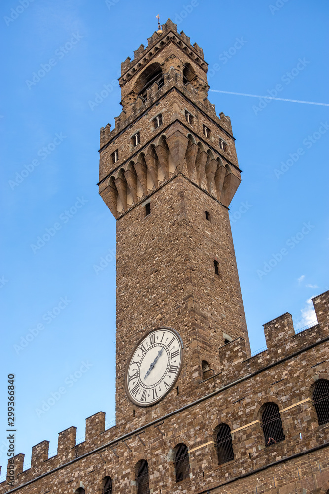 FLORENCE, TUSCANY/ITALY - OCTOBER 19 : View of Vecchio Palace  in Florence on October 19, 2019