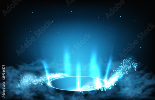 abstract background of futuristic hud gui display panel tube from hole and smoke