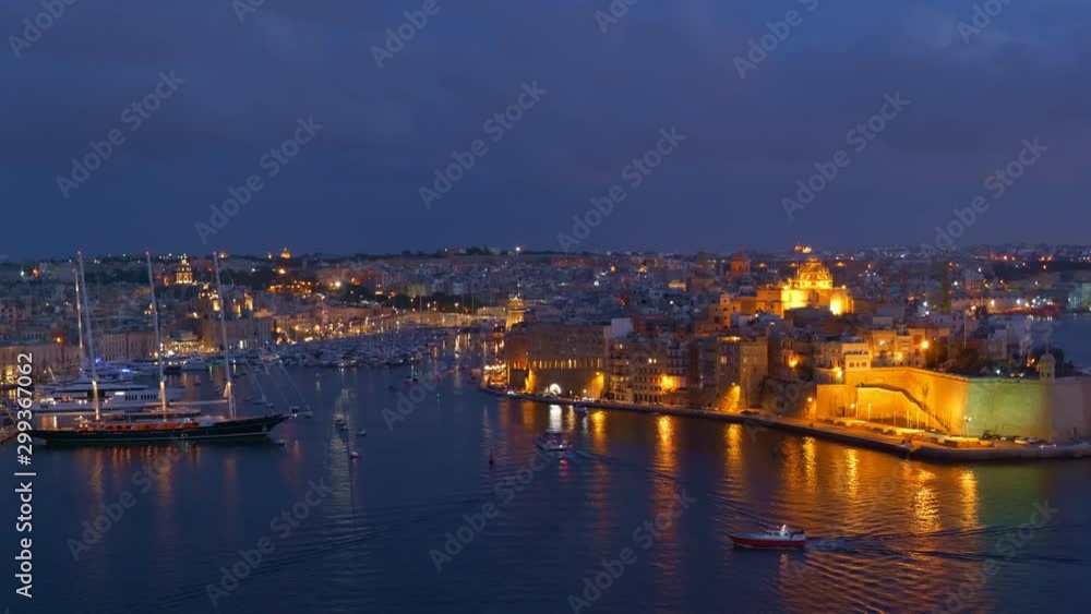 Grand Harbour at night in Malta, Senglea and Birgu cities Grand Harbour at night in Malta, Senglea and Birgu cities