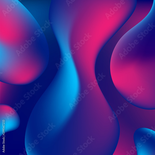 Abstract blue and purple liquid wavy shapes futuristic background. Glowing retro waves vector design