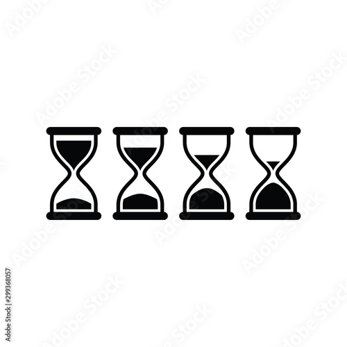Hourglass simple black vector icon set. Sand clock, half full, half empty glyph symbol set.