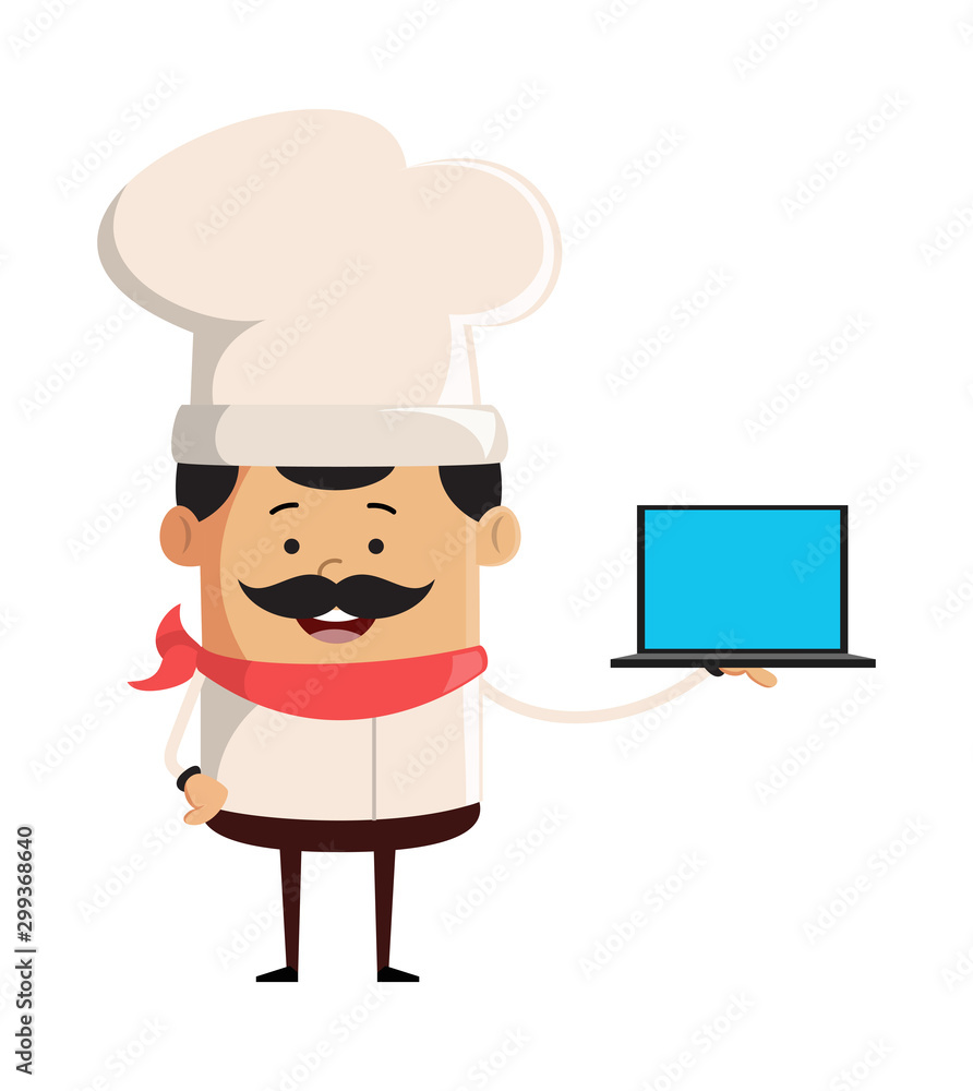 Professional Cute Chef - Presenting a Laptop Professional Cute Chef - Presenting a Laptop