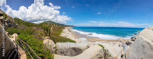 Beautiful wild caribbean beach landscape at Tayrona, Colombia photo