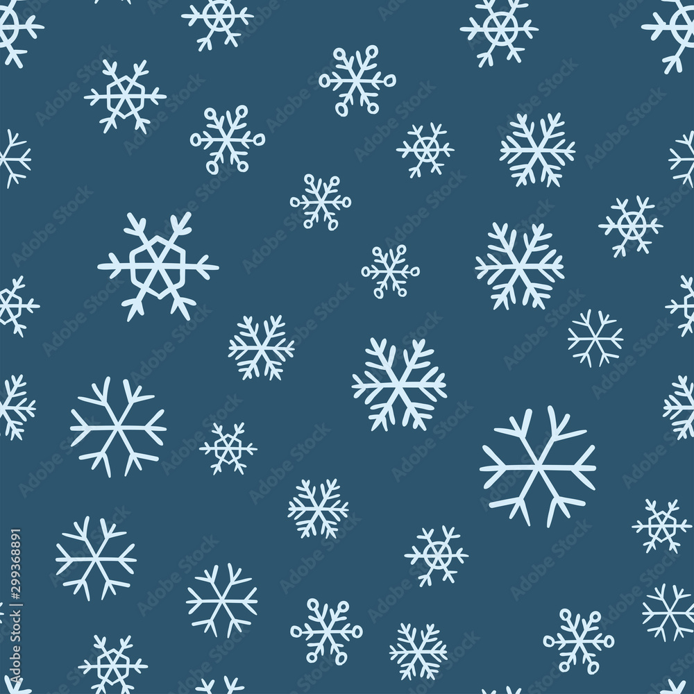 Snowflakes seamless pattern. Snow winter holidays background texture. Christmas elements.