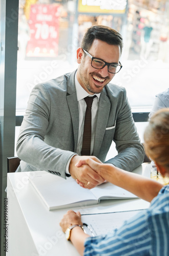 business man office work hand shaking meeting agreement offer