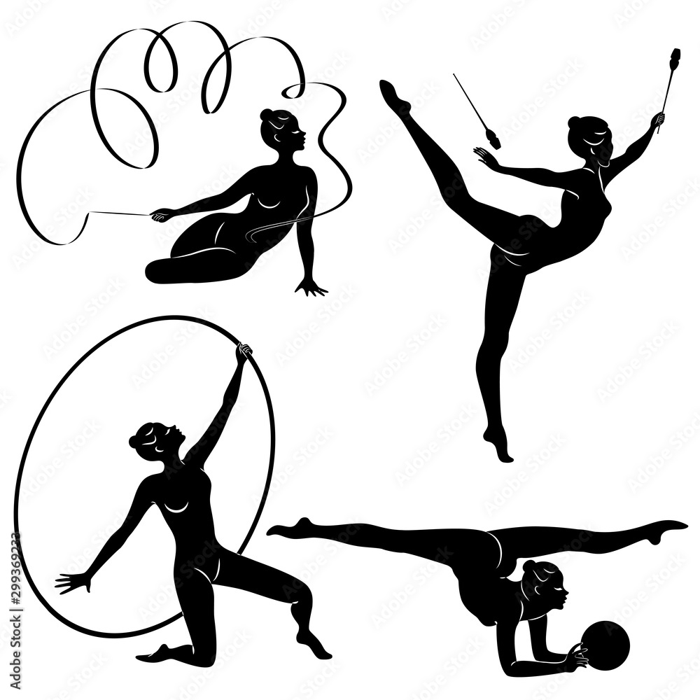 Silhouette of female rhythmic gymnast player with ribbon. Vector  illustration 22513001 Vector Art at Vecteezy