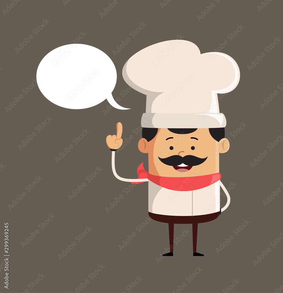 Professional Cute Chef - Smiling and Pointing to Speech Bubble Professional Cute Chef - Smiling and Pointing to Speech Bubble
