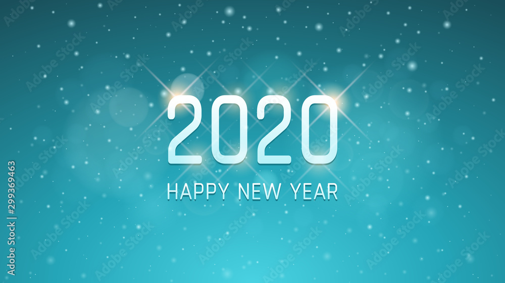 Silver new year 2020 with snowflakes in vintage blue color background
