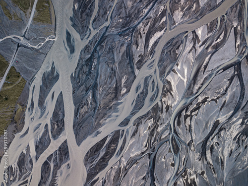 Aerial view of glacier river in Iceland. Beautiful natural backdrop.