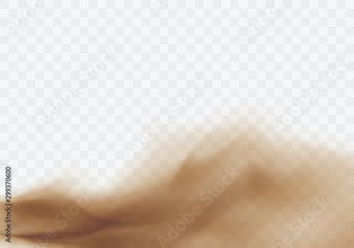 Desert sandstorm, brown dusty cloud or dry sand flying with gust of wind, brown smoke realistic texture with small particles or grains vector illustration isolated on transparent background