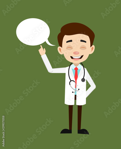 Professional Doctor - Smiling and Pointing to Speech Bubble