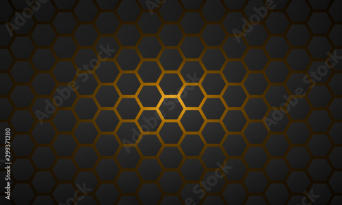 Hexagonal dark cells in orange modern background