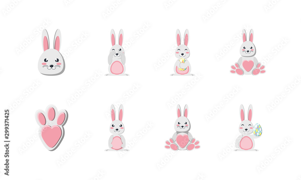 Variety happy easter icon set pack vector design