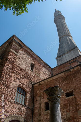 Istanbul, Turkey: one of the minarets of Hagia Sophia, famous former Greek Orthodox Christian patriarchal cathedral, later Ottoman imperial mosque, now a museum, epitome of Byzantine architecture