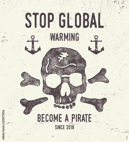  Vector illustration on the theme of the Pirates. Vintage design. Grunge background. T-shirt graphics, print, poster, banner, flyer. Vector