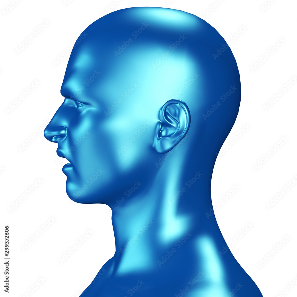 Obraz premium 3d illustration of a blue male head irritated