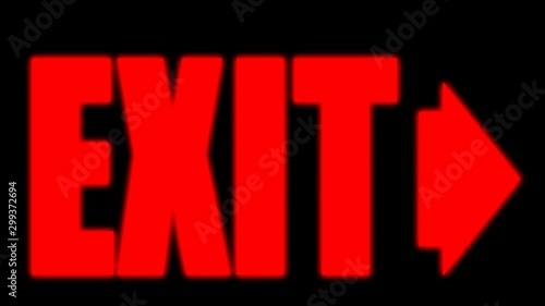 Flashing Red Exit Right Sign Warning Out Leaving Signage Bright Lit Neon