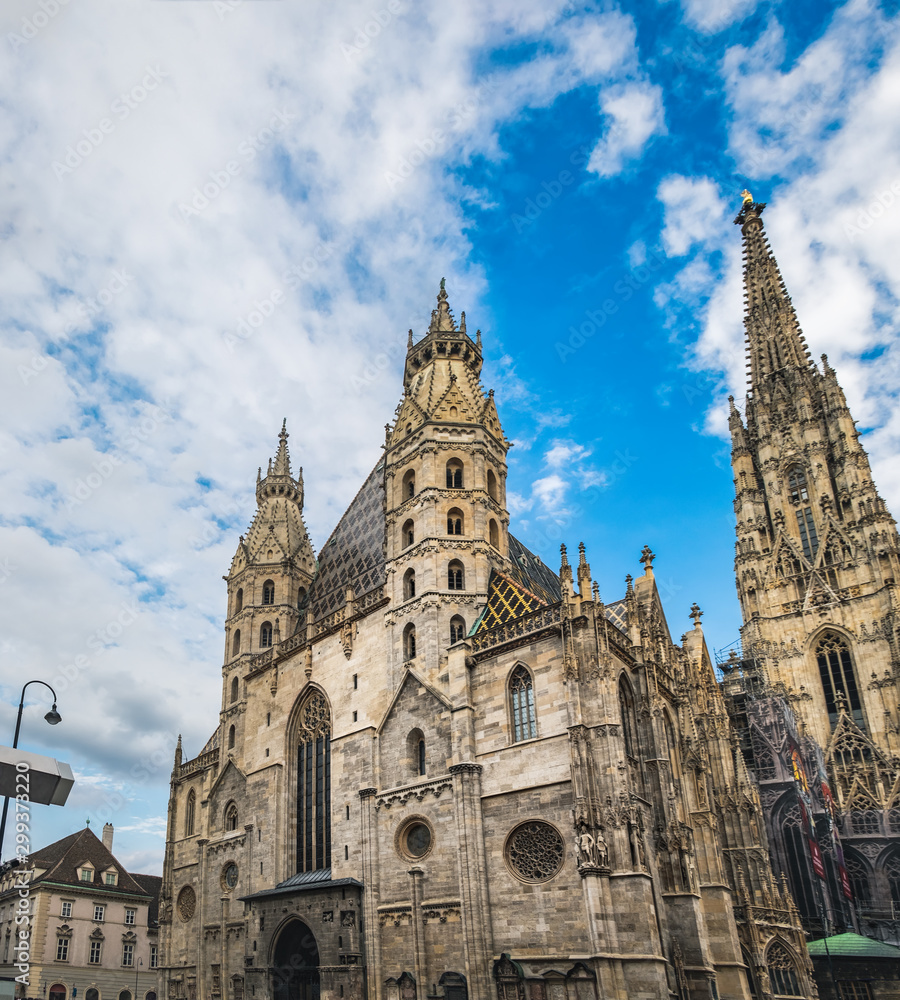 Panoramic side view of Stephansdom or St. Stephen Cathedral in Vienna, Austria.