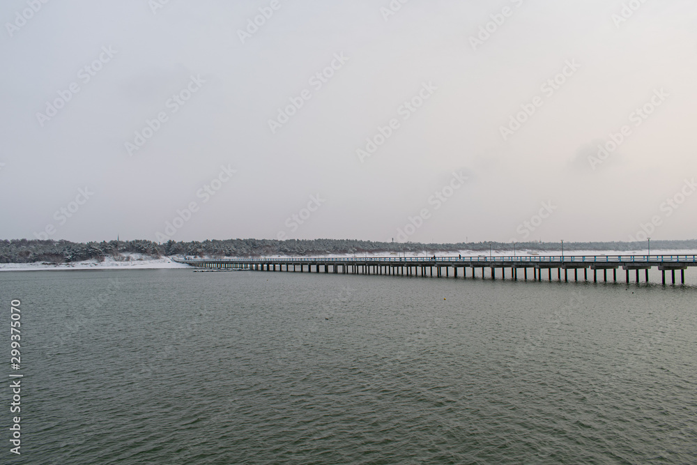 View of Palanga city from end of Palanga bridge in winter