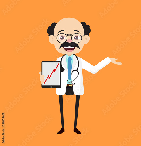 Psychiatrist - Presenting Profit Growing Graph on Tablet