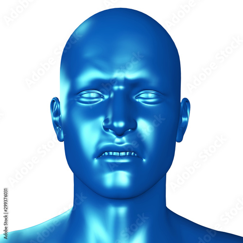 3d illustration of a blue male head with pain expression