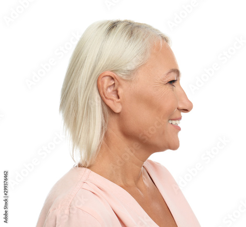 Obraz na plátně Mature woman with beautiful face on white background