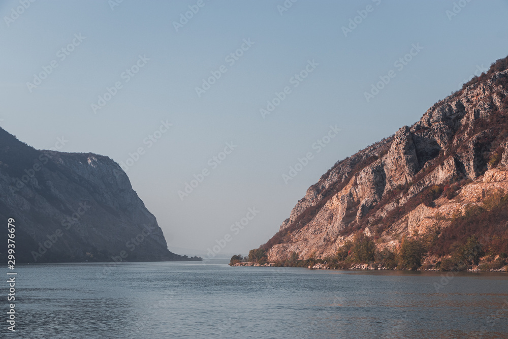 Danube river in the Iron Gates natural park in autumn