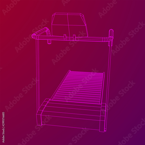 Treadmill machine. Gym and fitness equipment. Wireframe low poly mesh vector illustration.