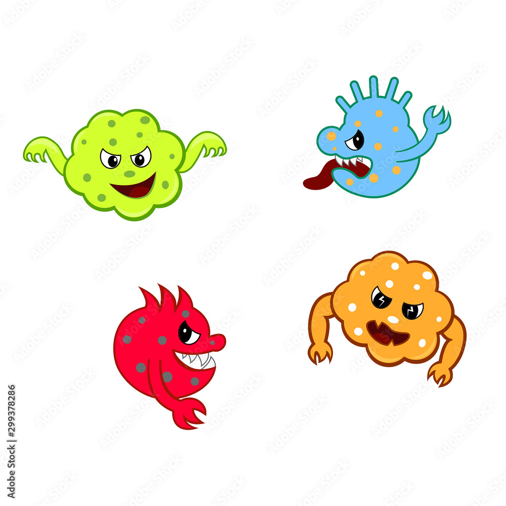 Fototapeta premium Angry cartoon bacterial cells vector illustration.