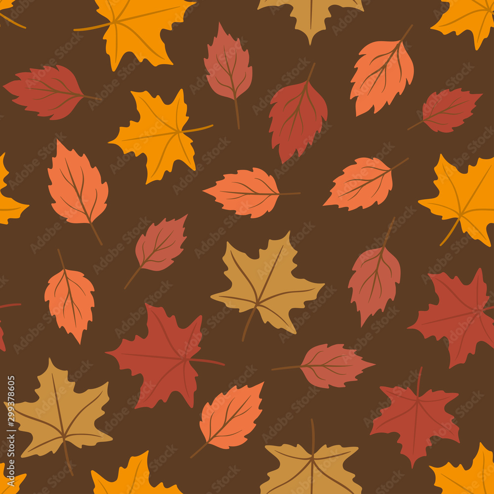 Autumn seamless pattern with colorful leaves
