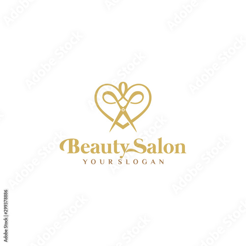 haircut salon logo with scissor vector illustration design.