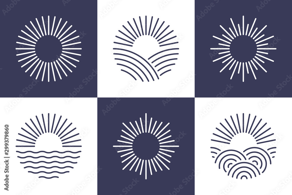 Sun logotype collection. Isolated abstract round shape logo set. Modern, simple flat vector illustration.