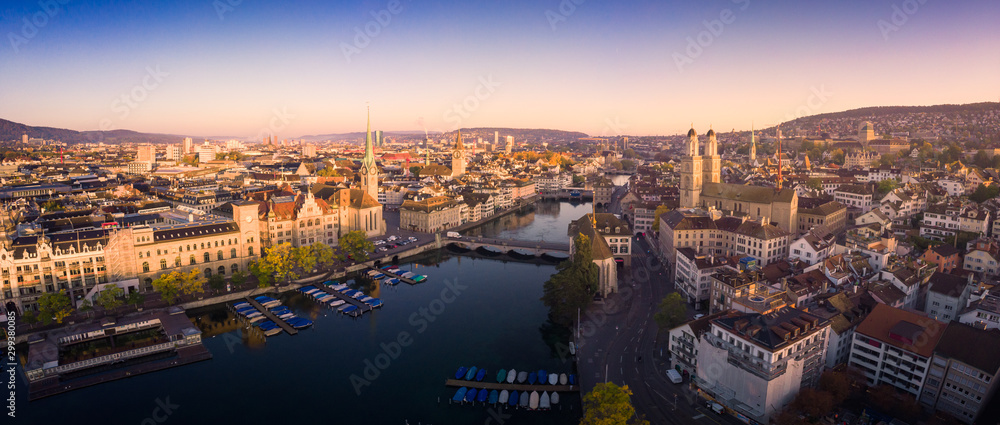 Fototapeta premium Aerial view of Zurich and River Limmat, Switzerland
